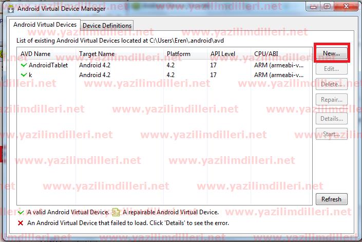Android Emulatör Tanımlamak