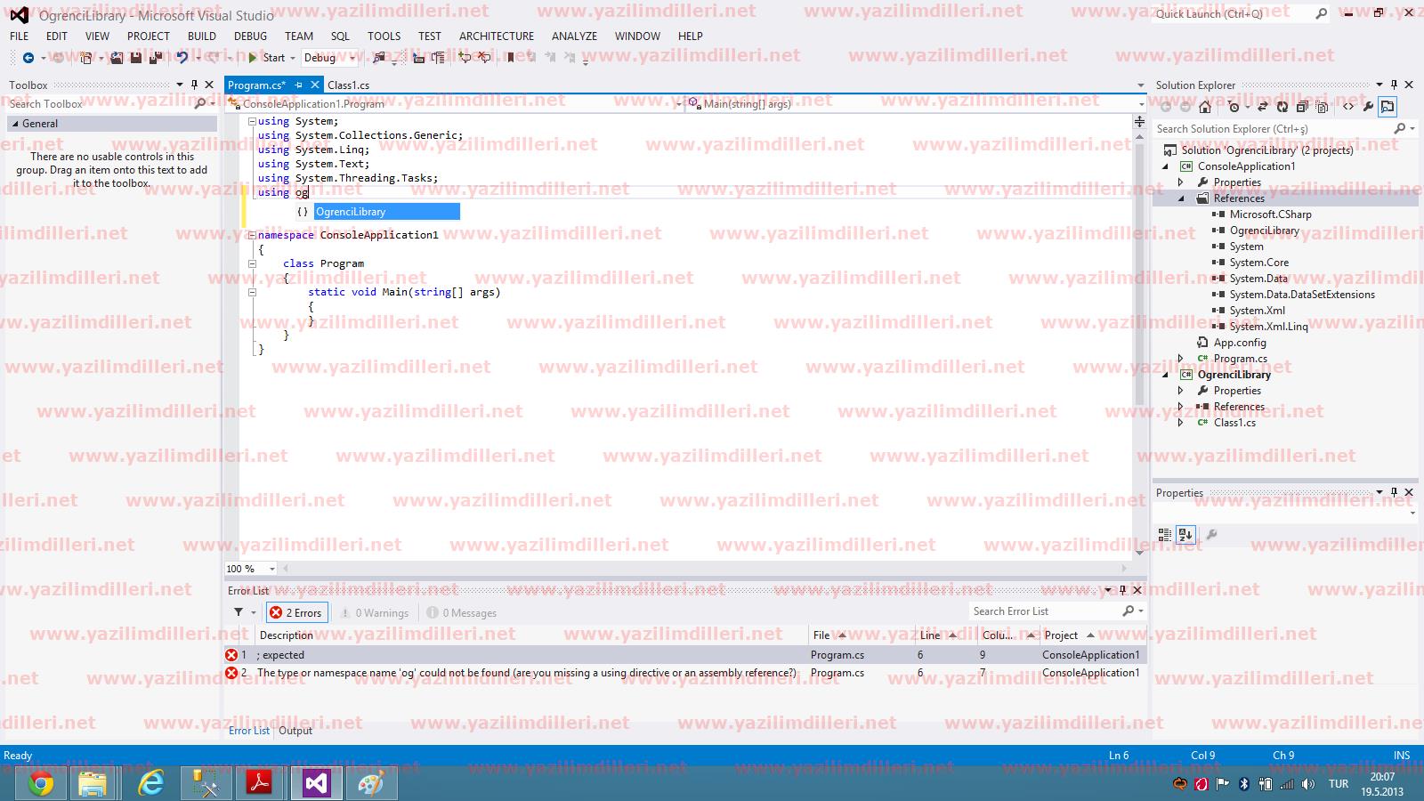 Referans olarak eklenen projenin namespace'lerini kullanma