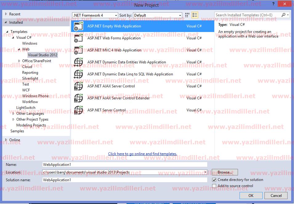 Visual Studio 2012 Web Application Oluşturmak