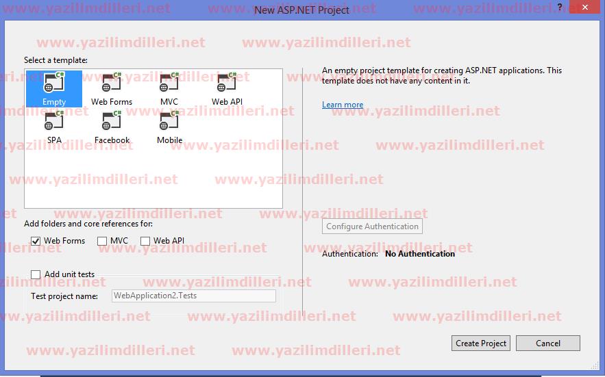 Visual Studio 2013 Web Application Oluşturmak