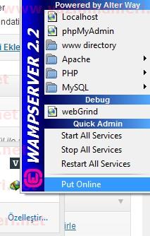 WAMP İşlem Menüsü