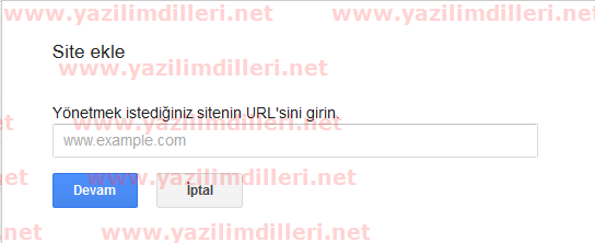 google web yöneticisi site ekleme ekranı