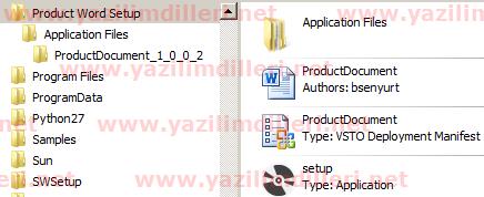 Visual Studio 2012 ile Word 2010 projesi oluşan dosyalar