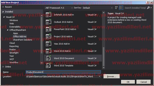 Visual Studio 2012 Word 2010 Projesi Oluşturma