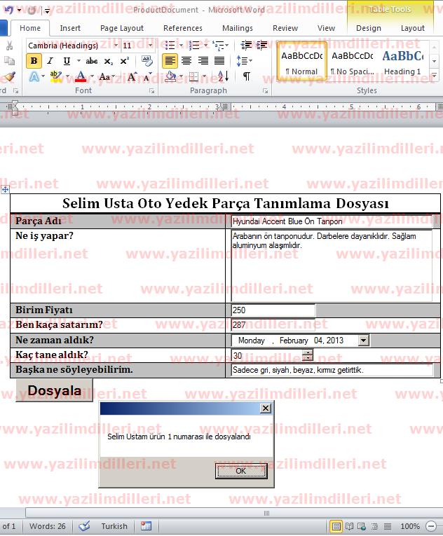 Visual Studio 2012 ile Word 2010 projesi testleri