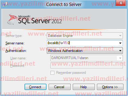 Description: SQL 2012 Express LocalDB bağlantısı.