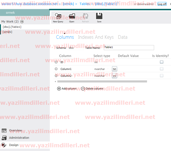 A&ccedil;ıklama: Web tabanlı SQL Management Studio