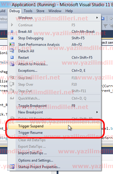 Description: Suspend ve Resume işlemlerini Visual Studio'dan tetiklemek.