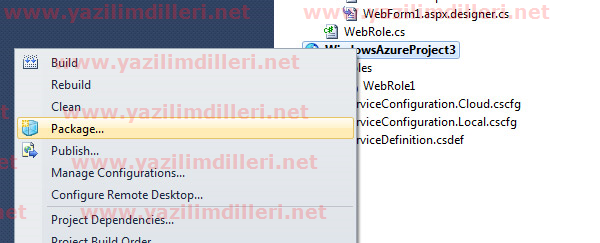 Açıklama: Azure Package yaratırken.
