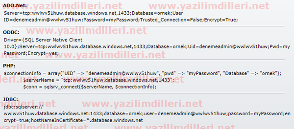 Açıklama: ConnectionString'lerde pek bir değişiklik yok gibi :)