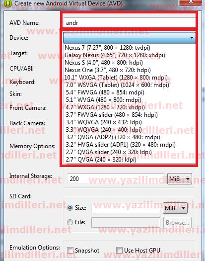 Android Emulatör Tanımlama