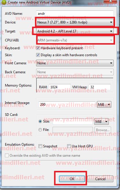 Android Emulatör Tanımlama