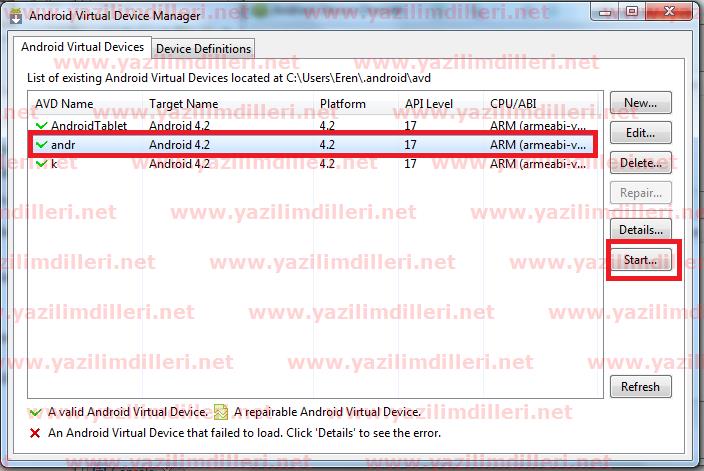 Android Emulatör Tanımlama