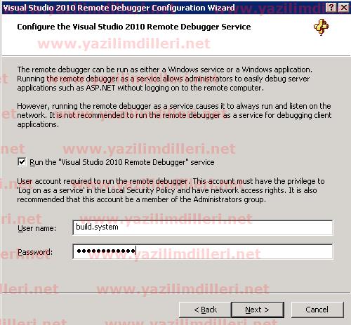 Visual Studio 2010 Remote Debugger Configuration Wizard Remote Debugger Service