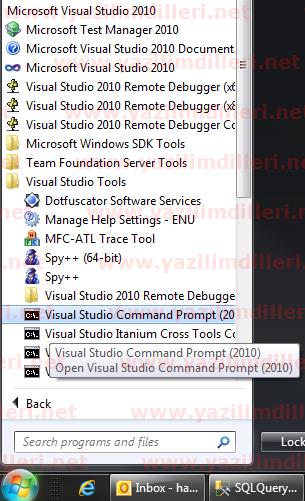 Visual Studio komut satırı Command Prompt