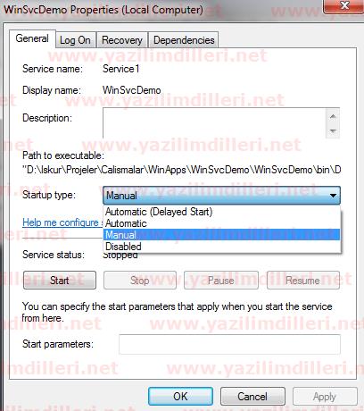 Windows servisini yapılandırma