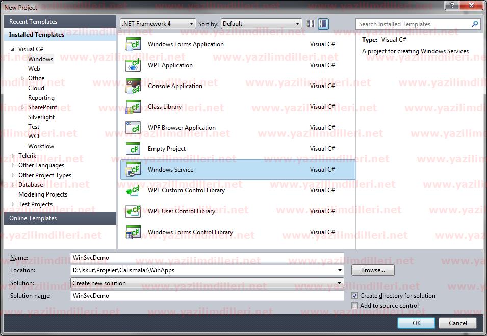 Visual Studio ile Windows Service Projesi Oluşturma