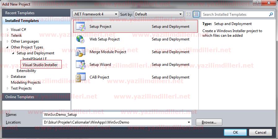 Visual Studio'da Setup projesi oluşturma