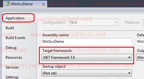 Windows Service projesinin target framework ayarını tanımlama
