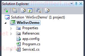 Windows Service proje dosyaları (Solution Explorer)