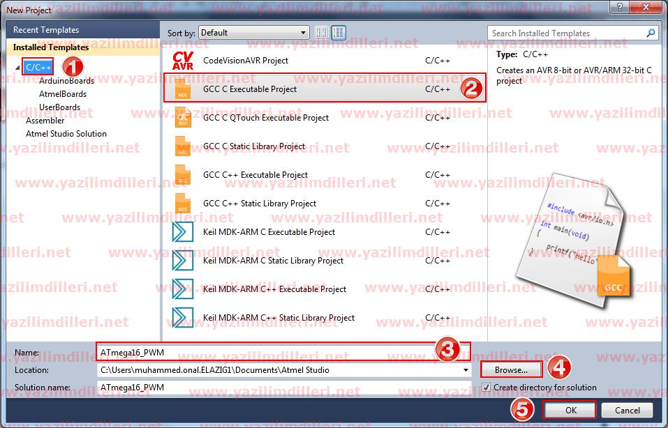 Atmel Studio 6 Dil seçimi