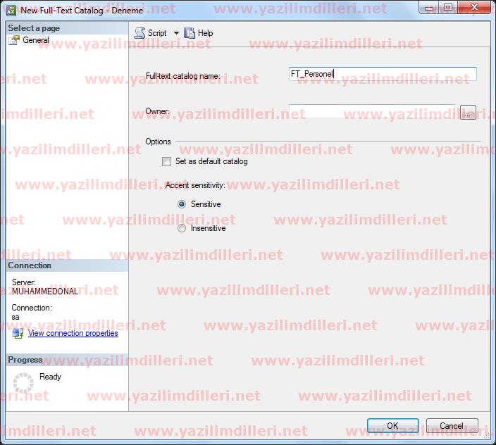 new Full Text Catalog 