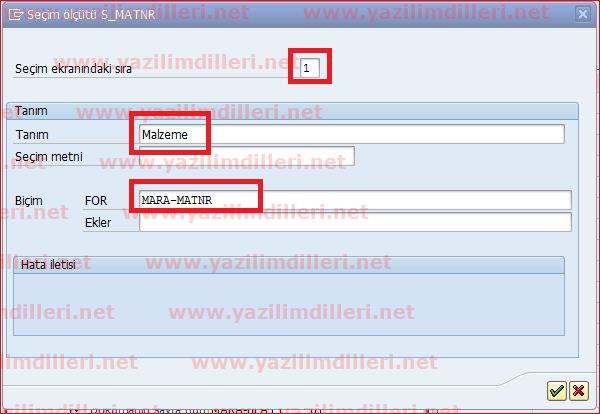 SAP seçim ekranı ayarları