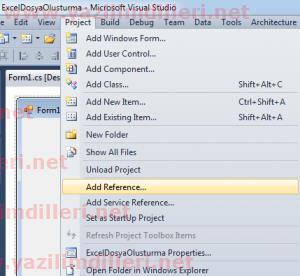 Projemize Excel Referansımızı Ekliyoruz.