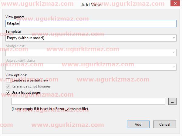 Asp.Net MVC View Oluşturma