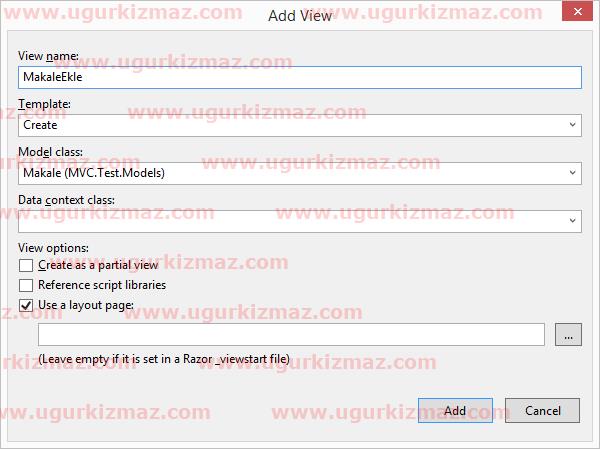 Asp.Net MVC View ekleme