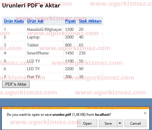 Asp.Net MVC WebGrid ile verileri PDF'e aktarma