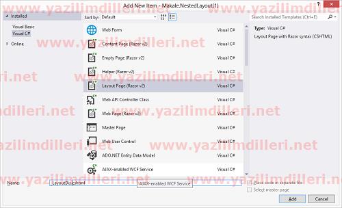 Asp.Net MVC Layout Ekleme