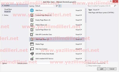 Asp.NET MVC web page ekleme