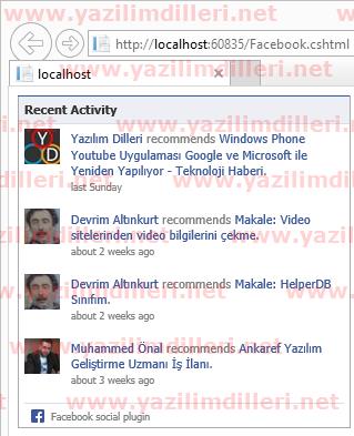 ASP.NET Web Helpers Library Facebook Activity Feed