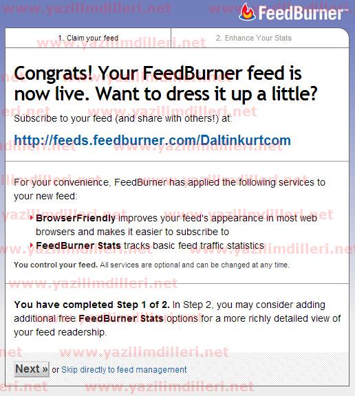 FeedBurner Hesap Yapılandırması