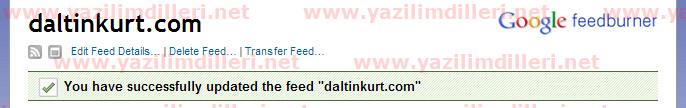 Feedburner Yapılandırma Başarılı Uyarısı