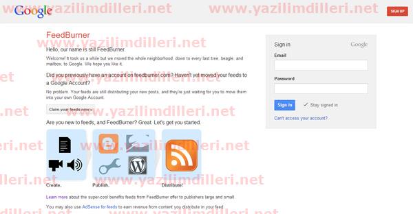 Feedburner Hesabı (Account) Oluşturma