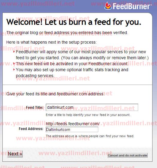 FeedBurner Yapılandırması