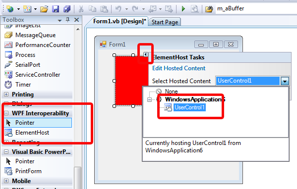WPF User Control host edecek olan ElementHost kontrolünü forma  yerleştiriyoruz.