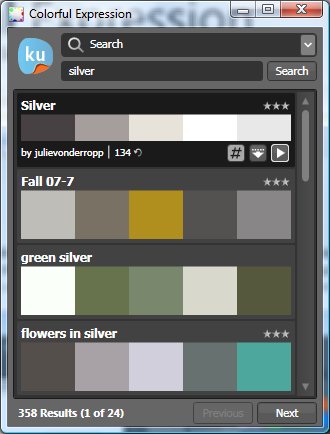 Colorful WPF içerisinde birbiri ile uyumlu renklerin bir  listesi.