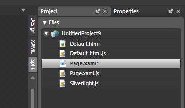 Expression Blend 2 içerisinde Silverlight projesindeki  dosyalar.