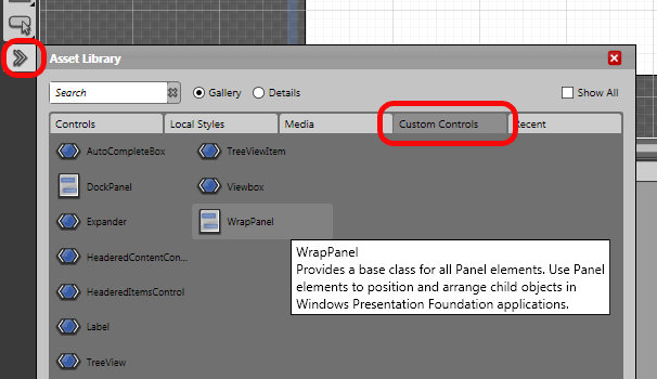 Expression Blend 2 içerisinde Silverlight Toolkit'ten  WrapPanel.