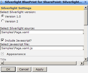 SilverlightPart ayarları.